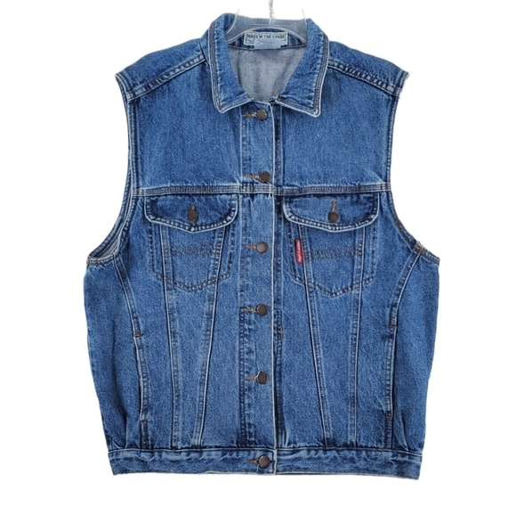 Vtg Y2K Vest M Western Grunge Boho Chic Rockabilly Cowgirl Blue Denim Barn Chore - Picture 11 of 11